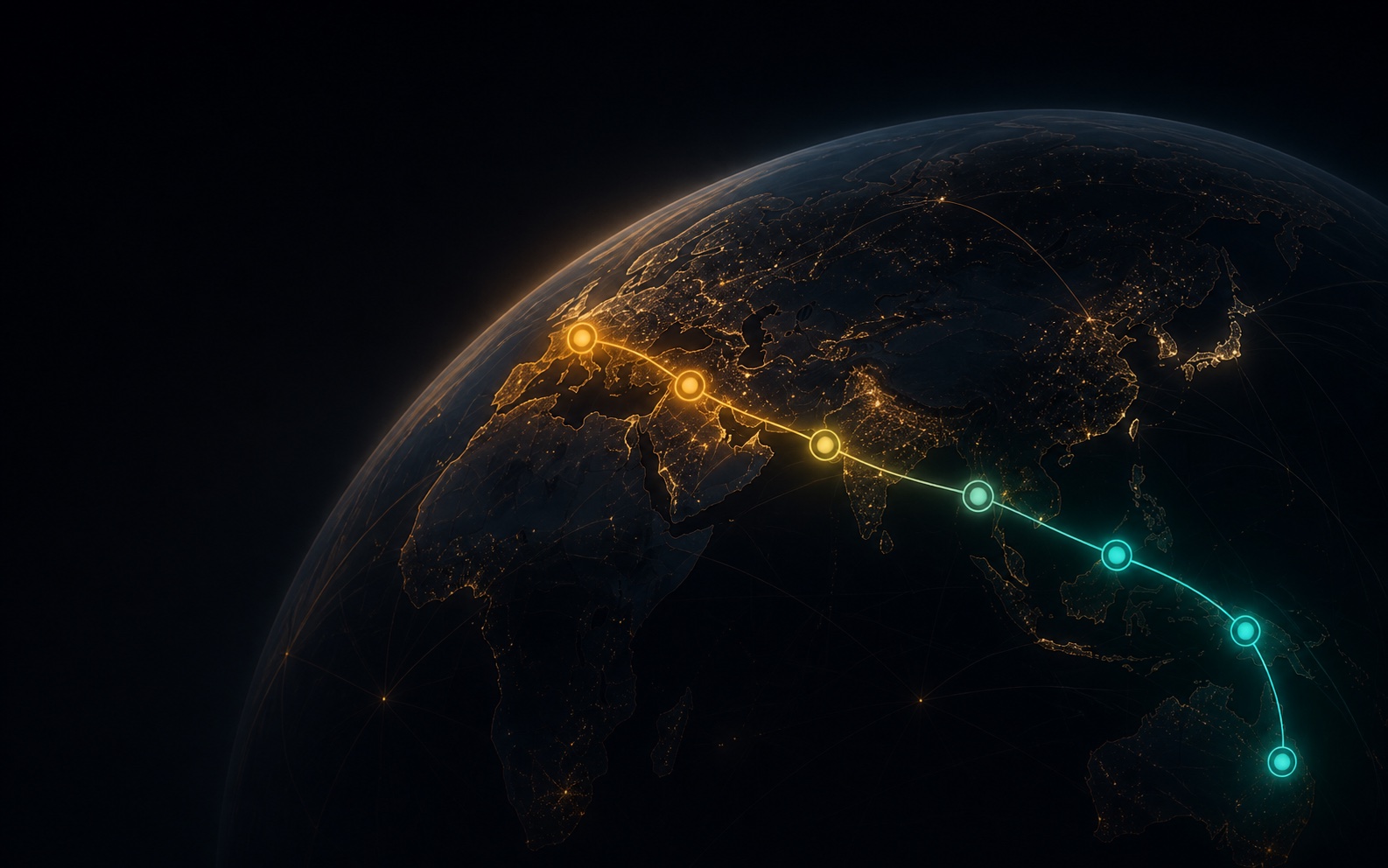 Earth with a symbolic six-handshake route